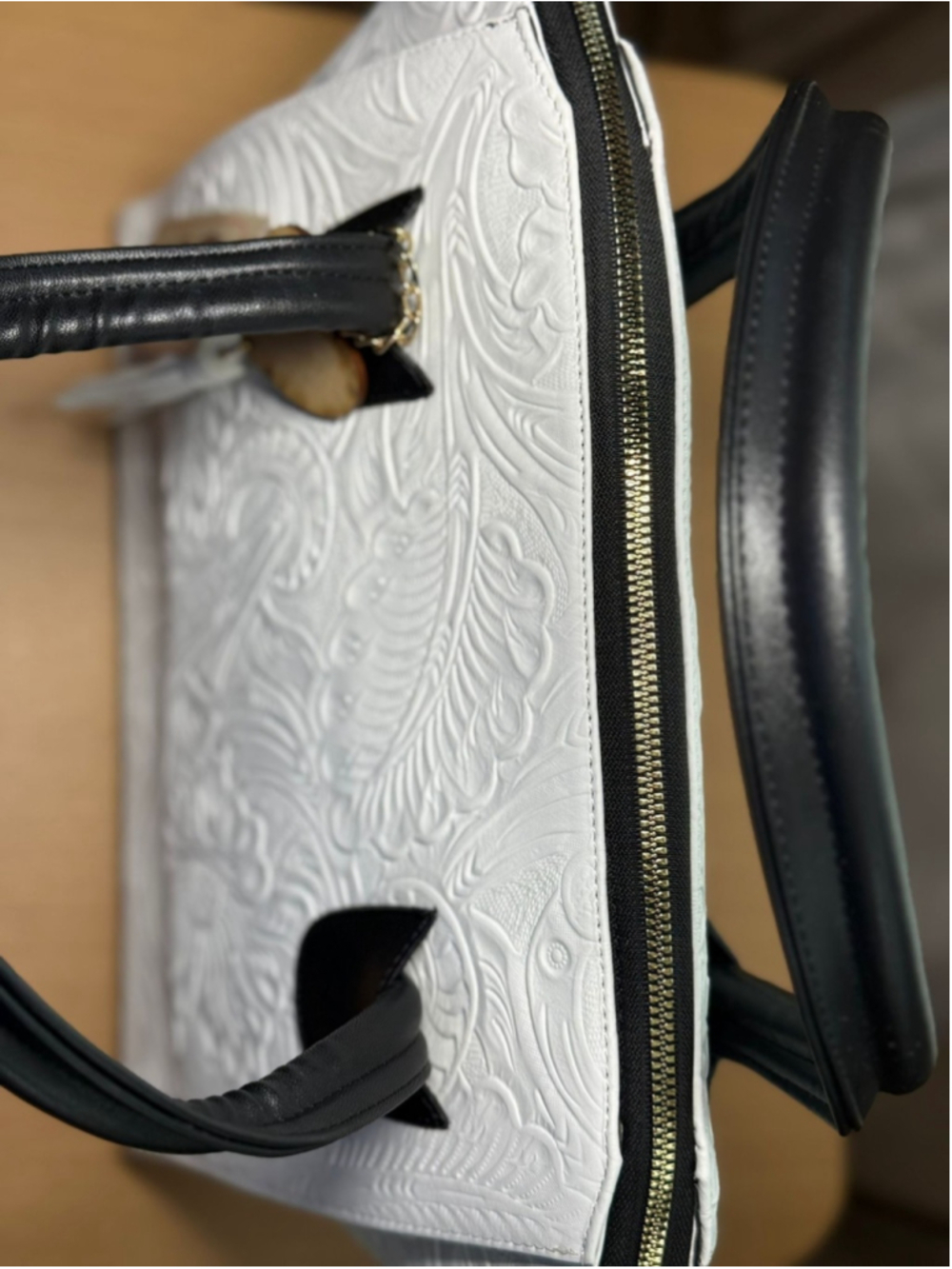 Black and White Embossed Tooled Artisan LEATHER Bag Purse Bolsa Artesanal Mexico - Picture 9 of 14